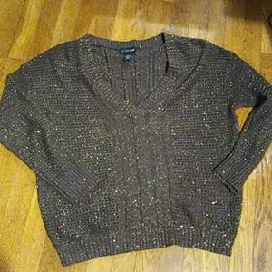 - Lane Bryant Brown Gold Glitter V Neck Sweater